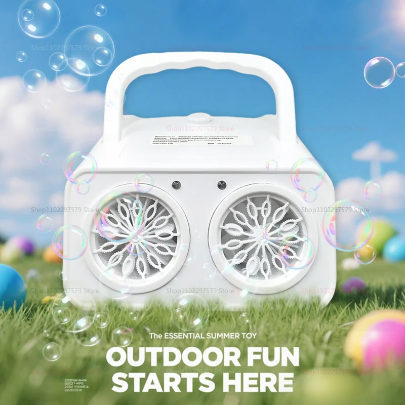Macchina automatica per bolle con 2 ventole, oltre 20000 bolle al minuto, creatore di bolle portatile per eventi all'aperto per feste (senza acqua di bolle)