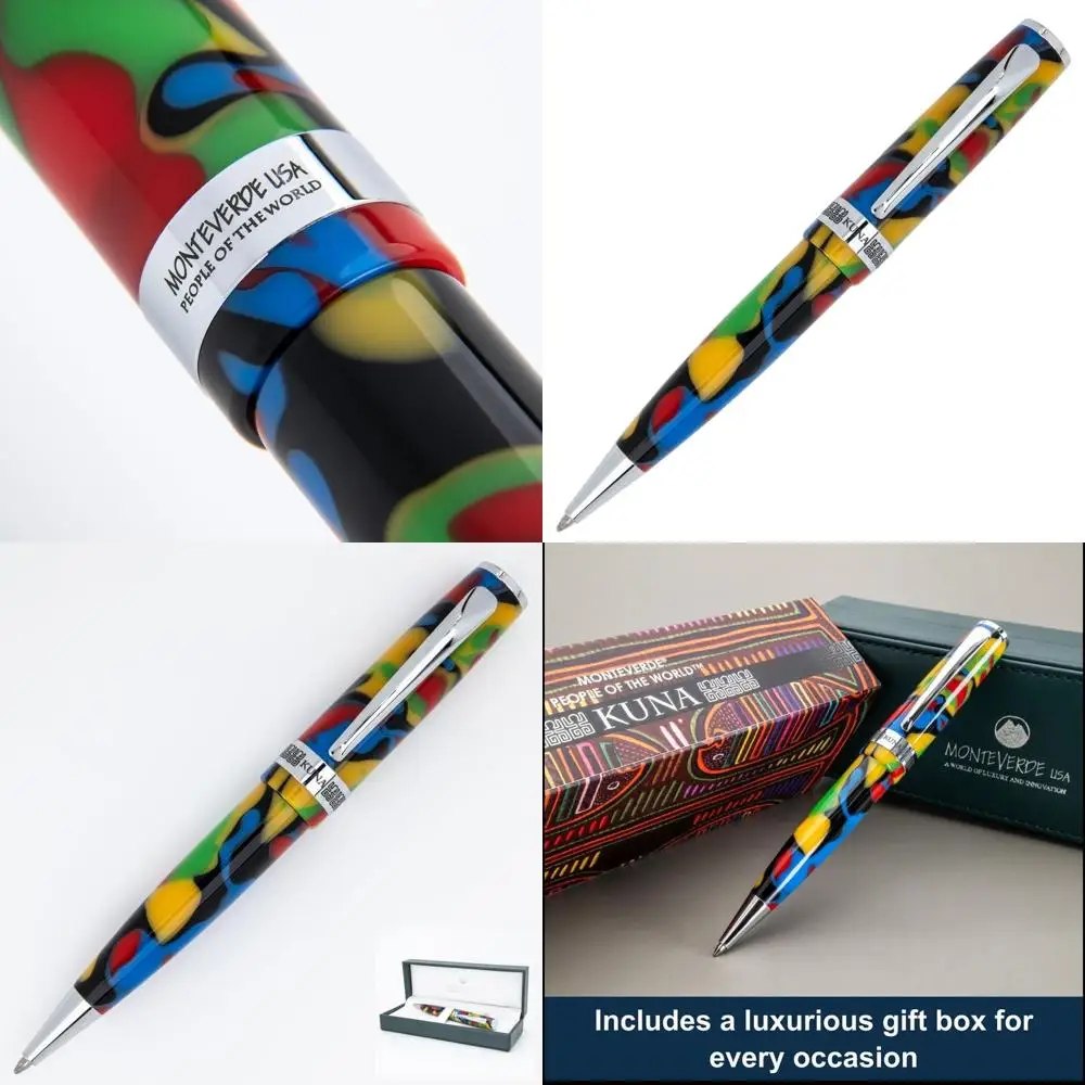 

Culturally Inspired Kuna Ballpoint Pen with Ergonomic Grip, Polished Chrome Accents, and High-Quality Resin Body