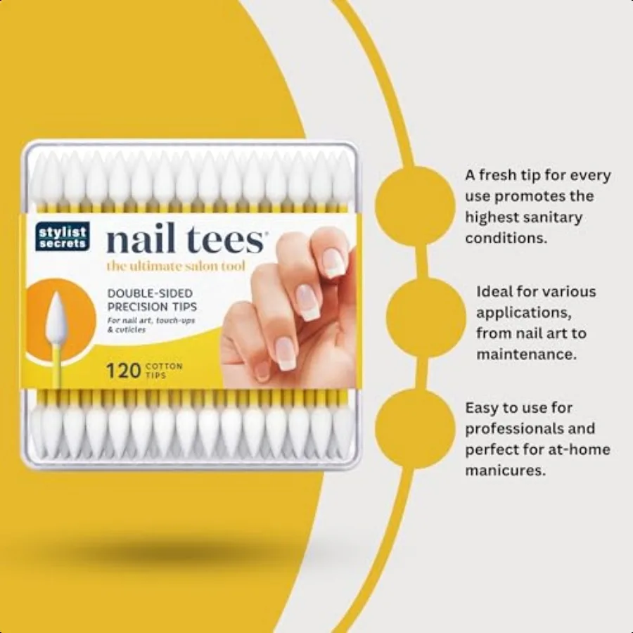 Fran Wilson NAIL TEES BAUMWOLLSPITZEN 120 Stück 2er-Pack Das ultimative Nagelwerkzeug Mehrzweck-Doppelseitentupfer mit spitzen Enden für