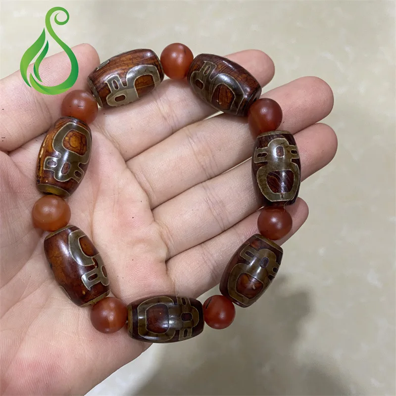 Natural Chalcedony Old Agate Inlaid Etching Craft God of Wealth Drum Beads Tianzhu List Products Wholesale