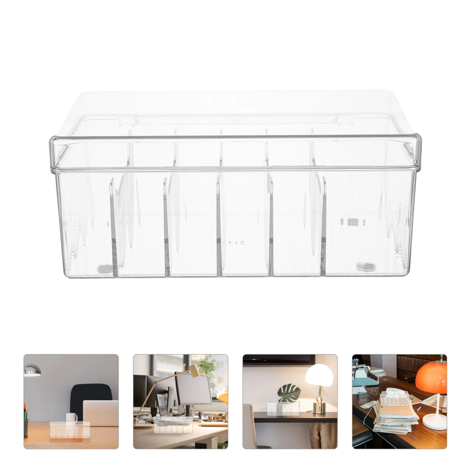 

Clear Desktop Card Organizer Lid Compact Card Holder Storage Box for Business Cards Greeting Cards Office Desk
