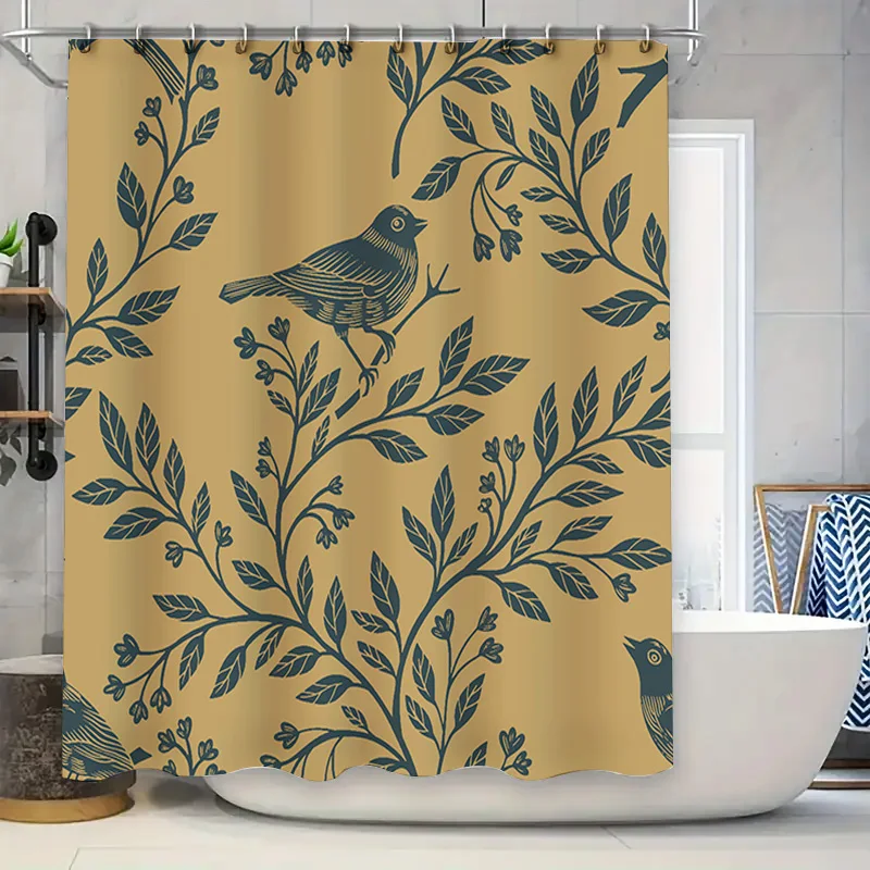 

Decorative Flower Branches Bird Printed Shower Curtain Fabric for Bathroom Decor Home Improvement