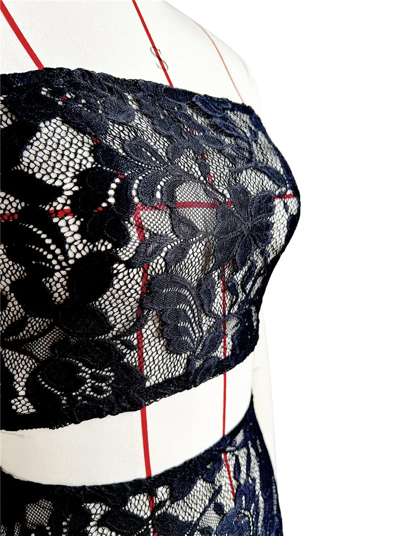 Sexy Strapess Rückenfreies Crop Top Hohe Taille Shorts Elegante Durchsichtige Spitze Frauen Zwei Stück Set Nachtclub Party Passenden Anzüge