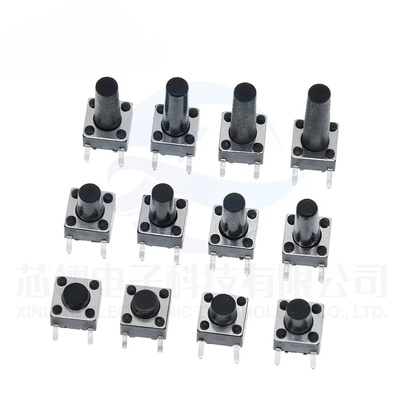 100pcs 6X6X5/4.3/5.5/6/7/8/9/10/13MM Tact Switch Push Button Switch 12V 4PIN DIP Micro Switch For TV/Toys/home use Button