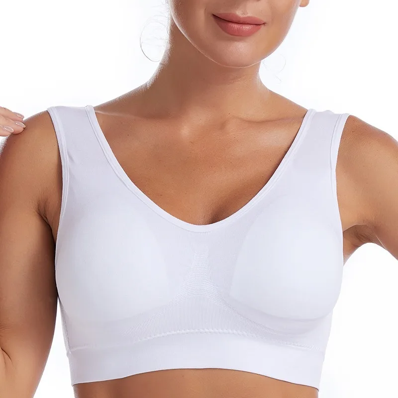 Women's No Underwire Sports Bra Plus Size S-4XL Seamless Yoga Top Removable Pads Workout Running Gym Tank Top