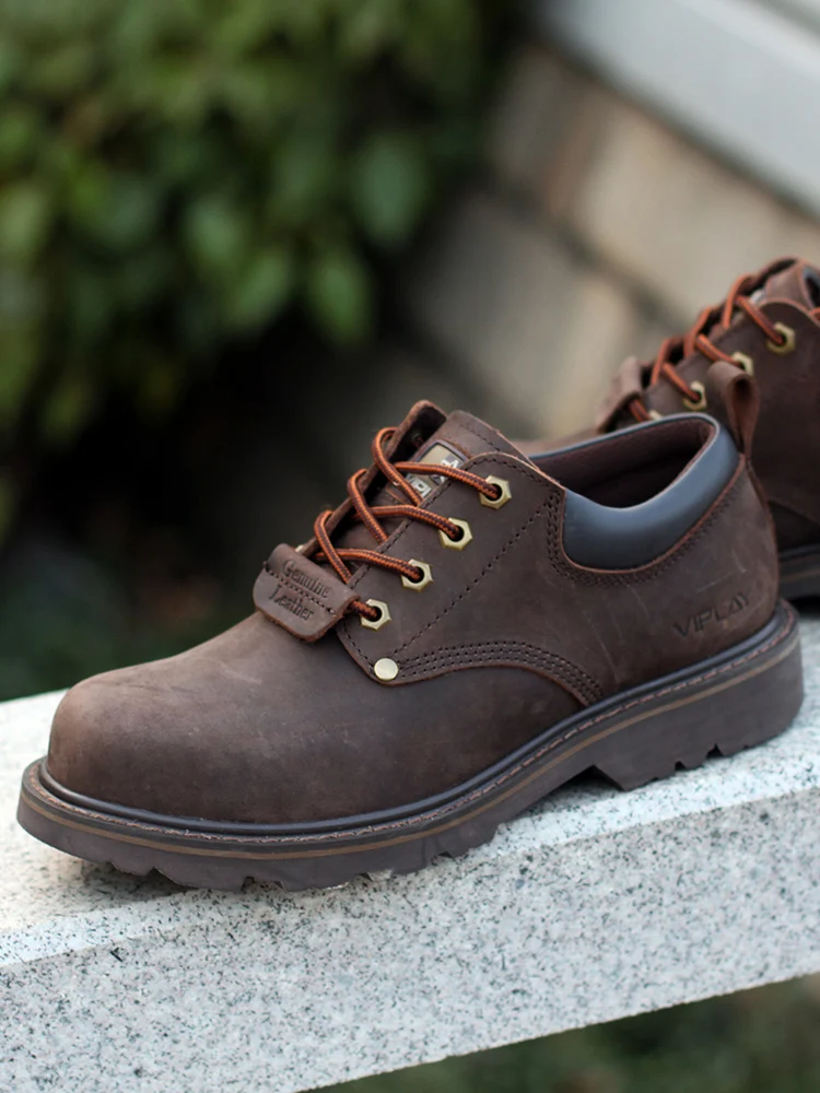 Men Black Shoes Casual Genuime Leather British Style Shoes Oxford Bottomed Lace-up Work Shoes Low Help Male Boots