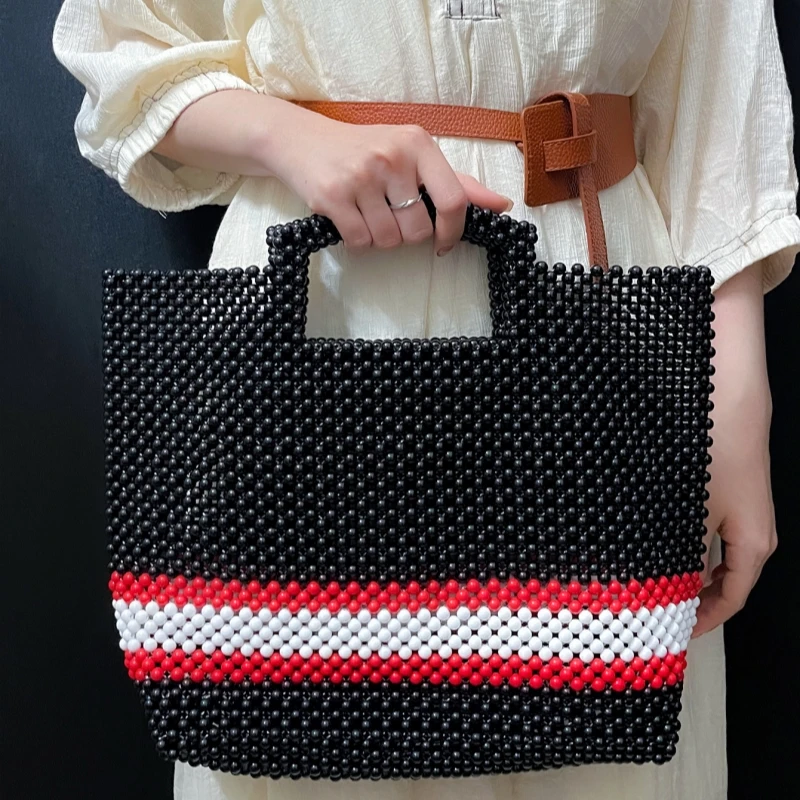 2026 New Handmade Beaded Acrylic Tote Bag Acrylic Large Capacity Shopping Contrasting Colors Women's Summer Handbag Fashionable