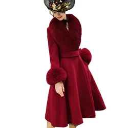 Tajiyane Coats for Women Real Wool Jacket Women's wool Long Coat Woman 100% Fox Fur Collar Jackets Elegant Casacos TN1447