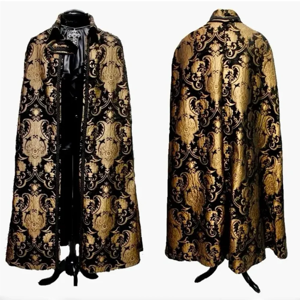 

Men's Gothic Steampunk Cloak Medieval Tudor Regency Royal Court King Prince Noble Long Cape Halloween Party Knight Gown