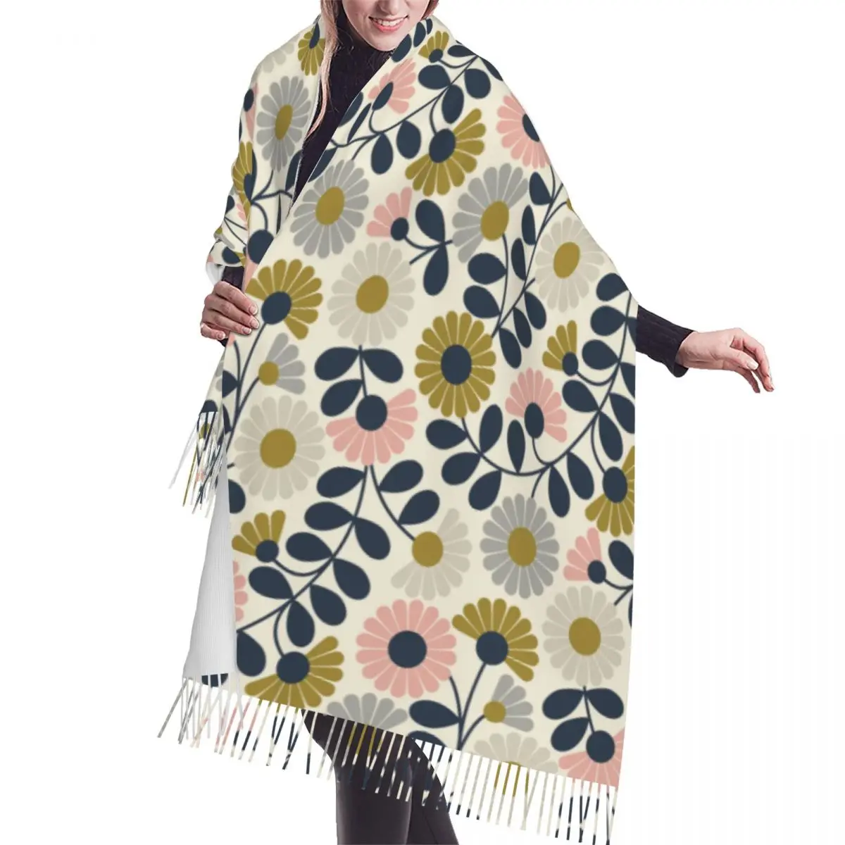 Custom Stylish Orla Kiely Kimono Multi Tassel Scarf Women Winter Fall Warm Shawls Wraps Female Scarves