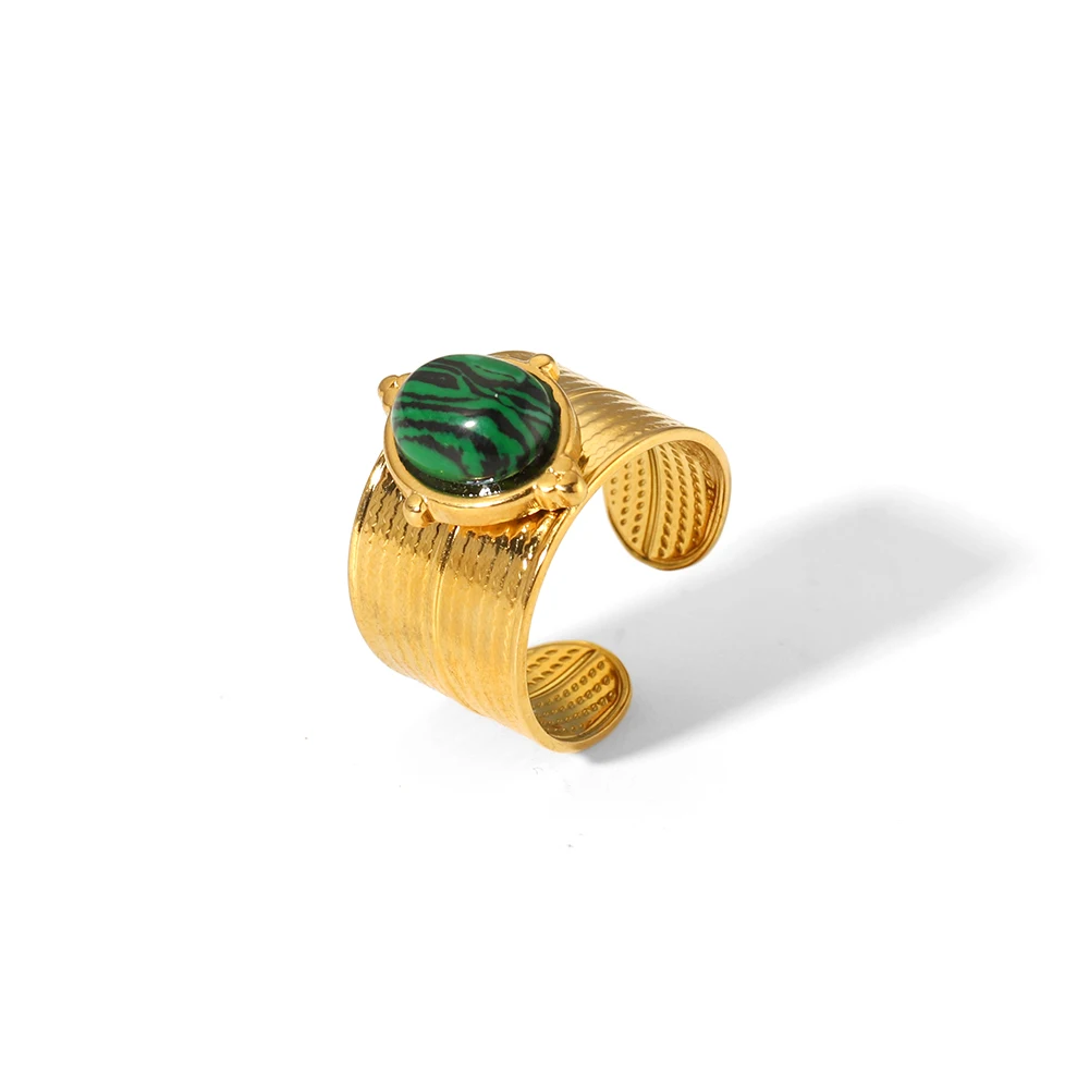 Vintage Naturstein Geometrischer Vergoldeter Edelstahlring Verstellbarer Türkisring Trendiger Modischer Schmuckring für Damen – Detail 6