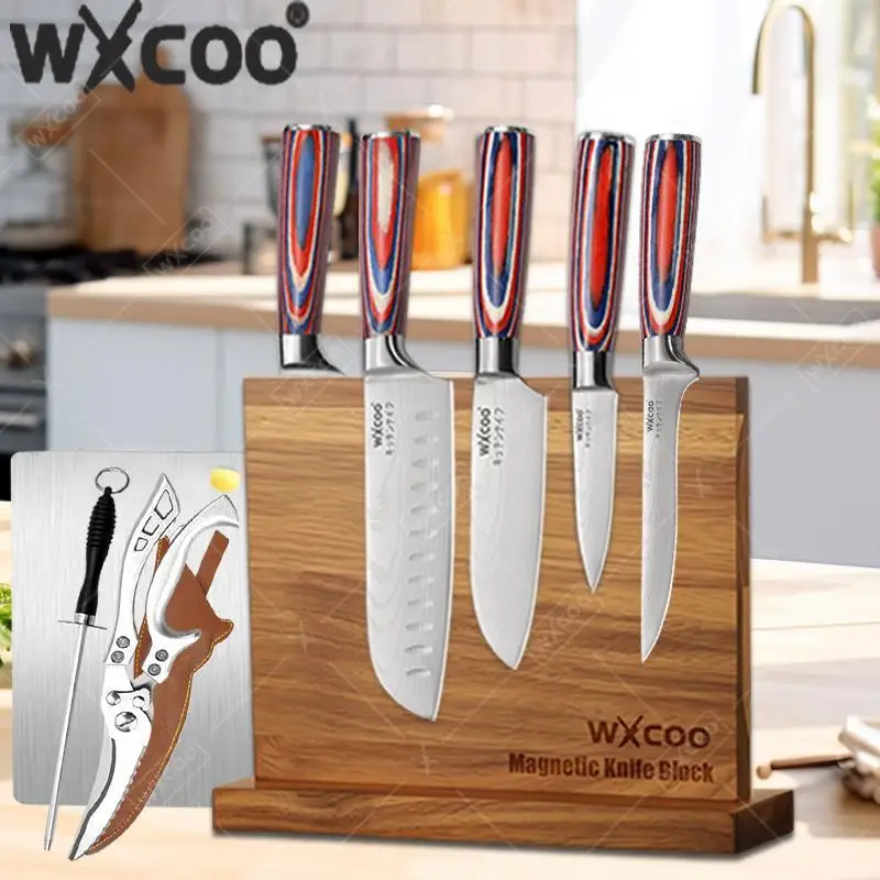 WXCOO NEUE Damaskus Küchenmesser Brot Cutter Schneiden Messer Ultra Sharp Ausbeinigen Messer Fleisch Fisch Cleaver Magnetische Messer Halter