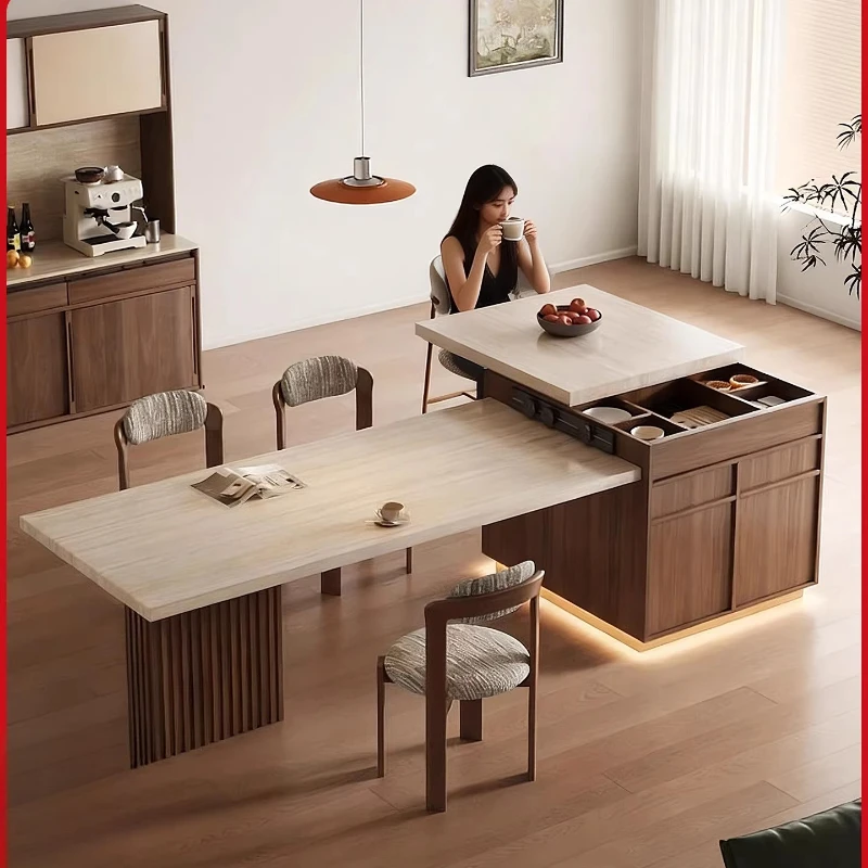 

Medieval Rock Slab Island Dining Table Integrated Household Retractable Stone Guide Table Can Be Customized