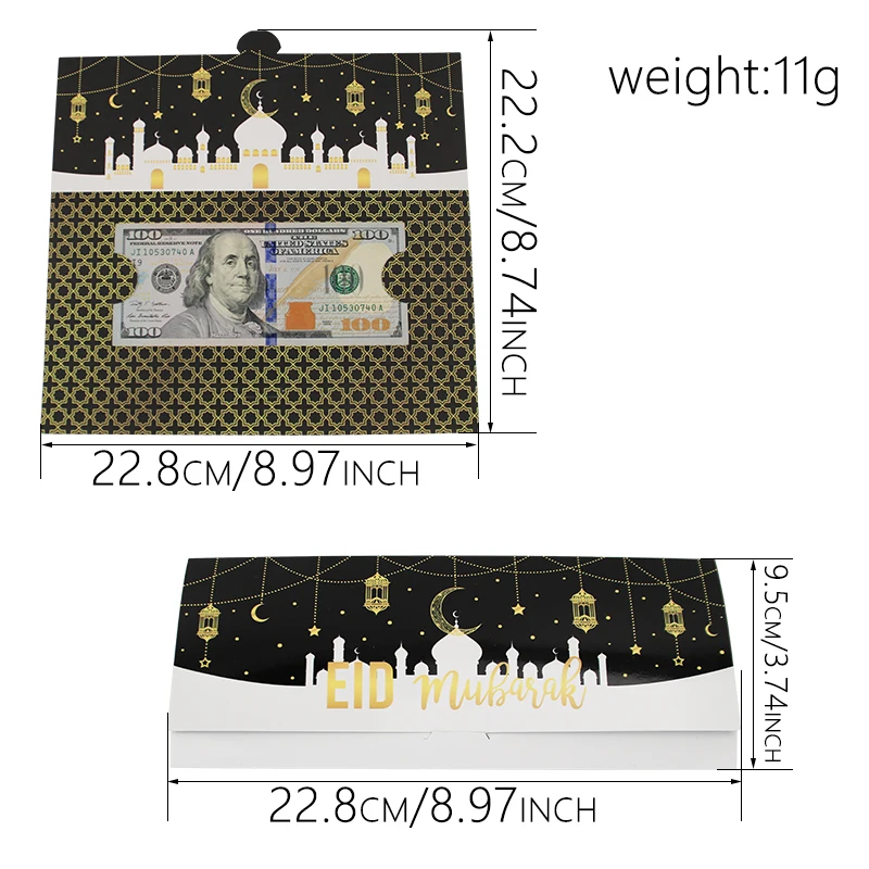 12/24 Pack Eid Mubarak Money and Gift Card Holders Eid Al-Adha Greeting Cards for Eid Ramadan Party Supplies