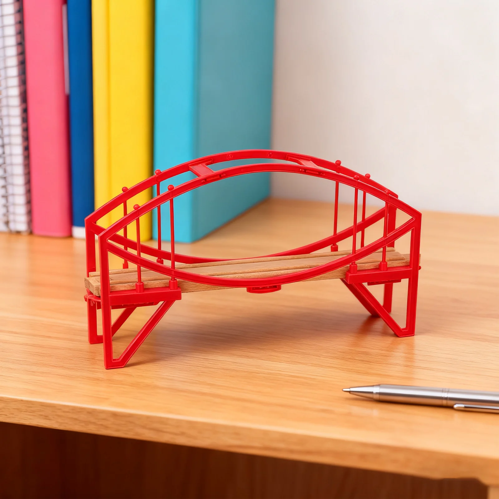 

Red Arch Bridge Track Layout Durable Plastic Wood Base Railway Accessories Diy Train Scene Building Set - Compatible With