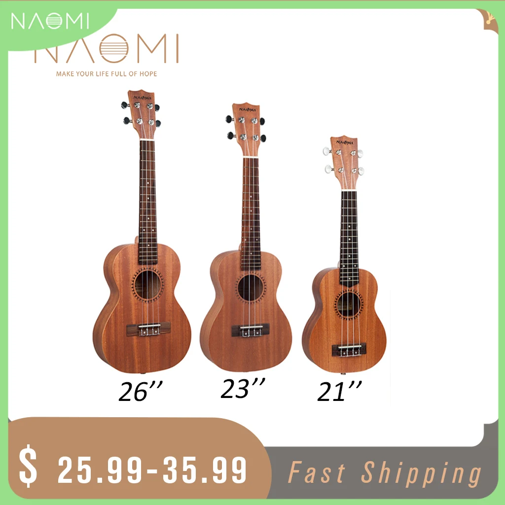 

NAOMI U01 Ukulele 21'' 23'' 26'' Sapele Ukulele Rosewood Fretboard 4 Nylon Strings Hawaiian Uke Pack W/ Gig Bag