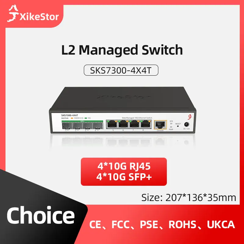 Switch XikeStand-Ethernet, Suporta portas VLAN QOS SPT LACP, 4x10 GRJ45, 4x10G SFP +, Adaptador Automático