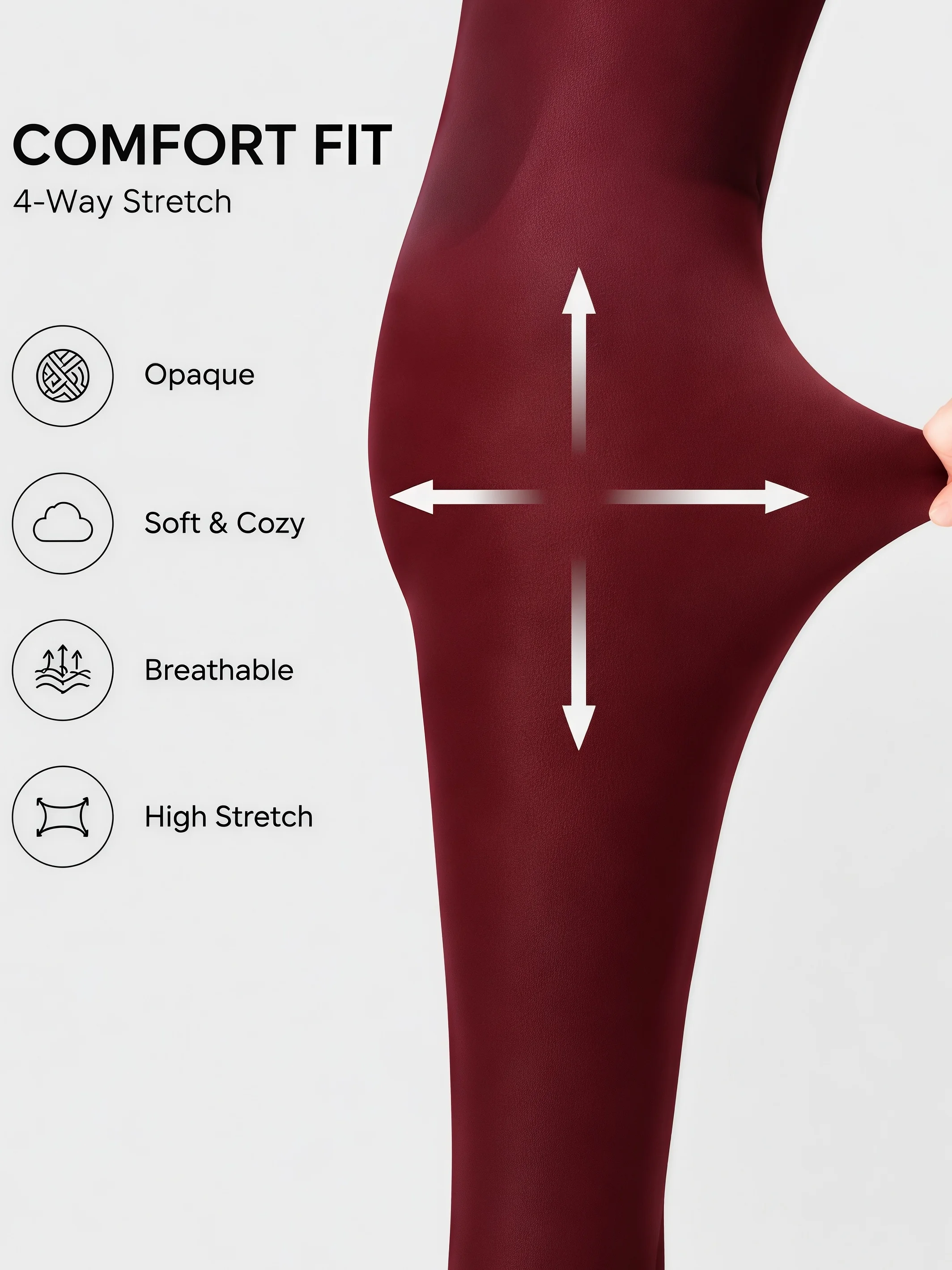 1-Pack Burgundy Matte Solid Velvet High Waist Pantyhose Soft Skin-Friendly High Stretch Slim Retro Base Tights for Commute