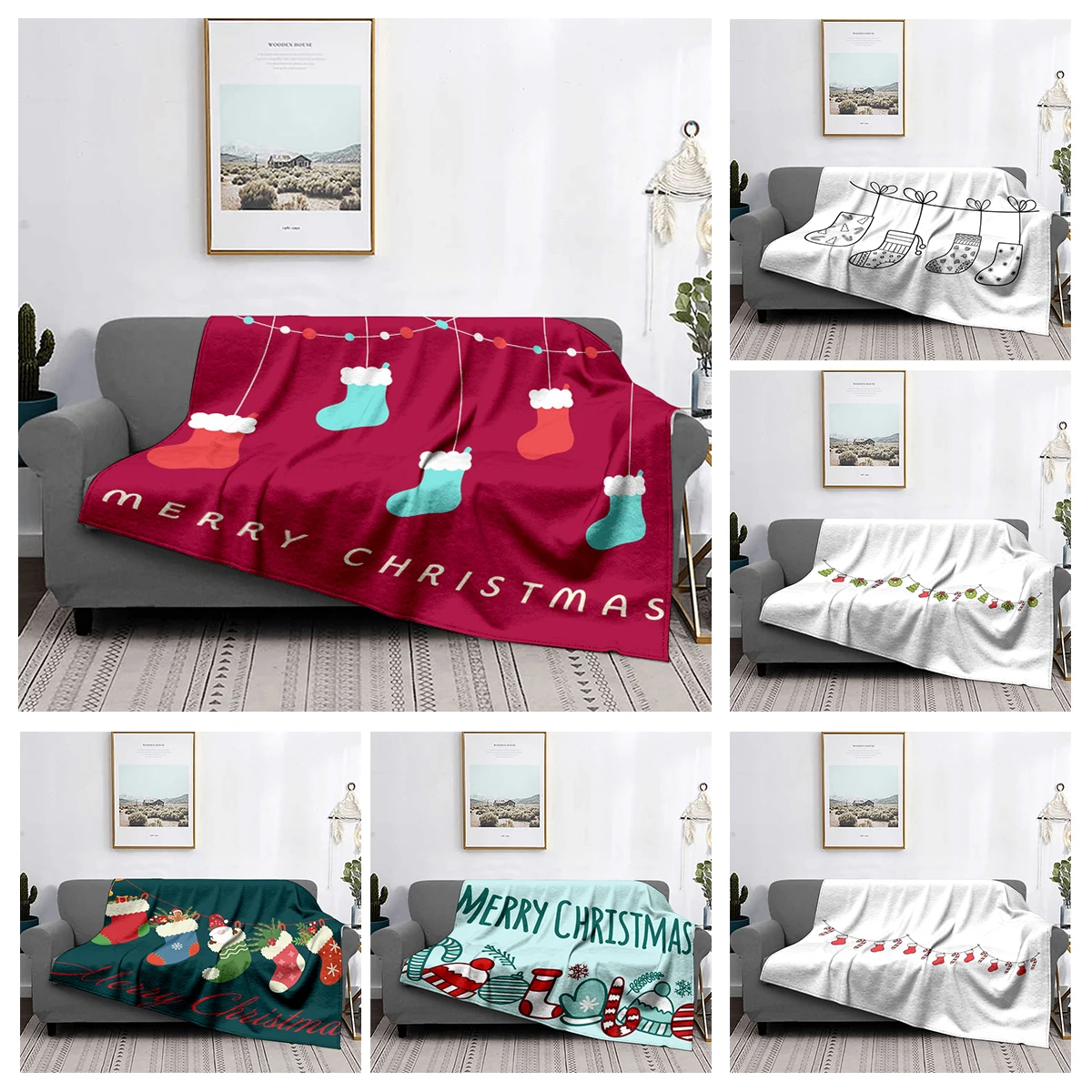 

Home decoration plush Throw Sofa blanket Bedspread bed fluffy soft blankets decor Plaid Modern Halloween Merry Christmas winter