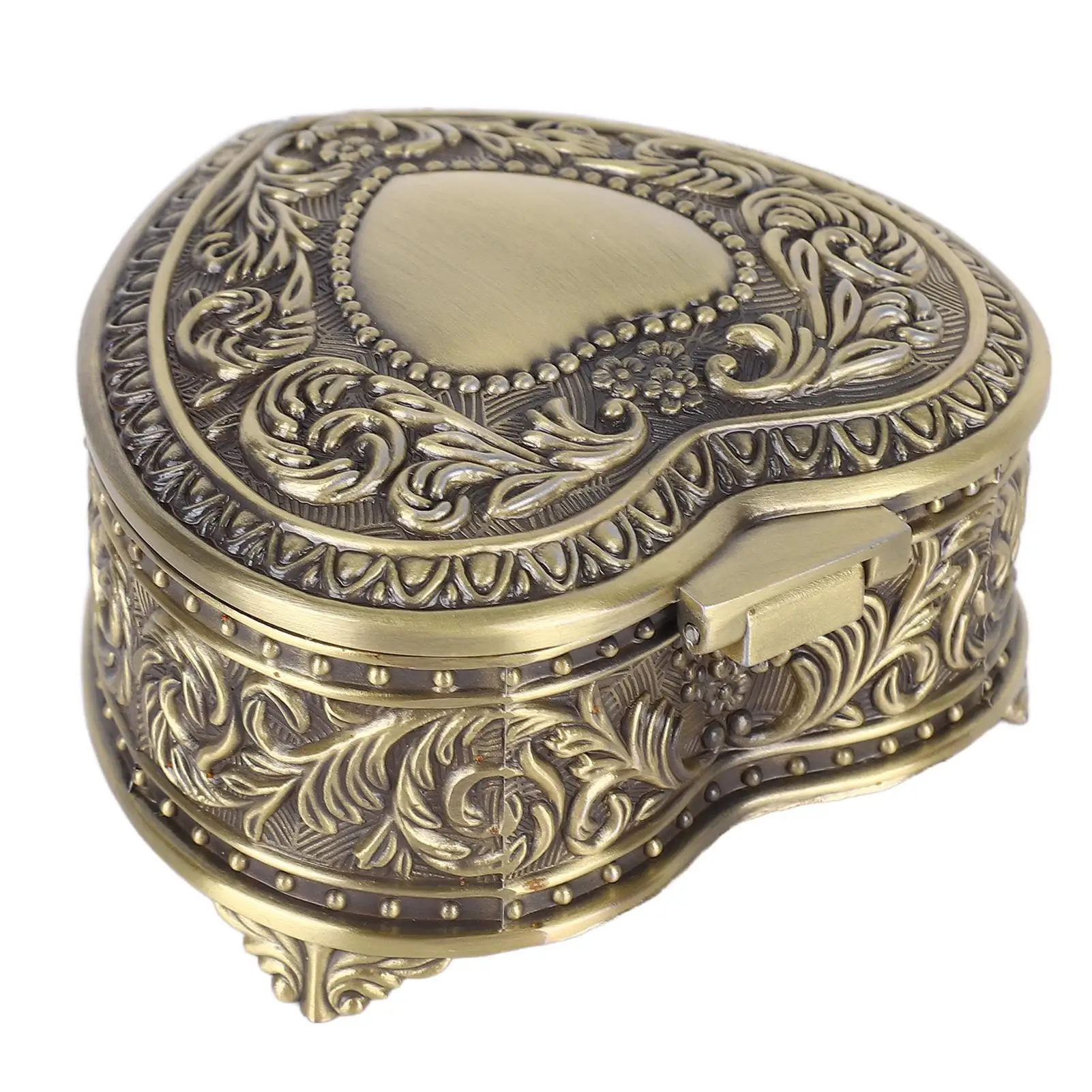 Vintage Metal Heart-Shaped Jewelry Box - Lightweight Alloy Trinket Organizer for Cosmetics & Accessories