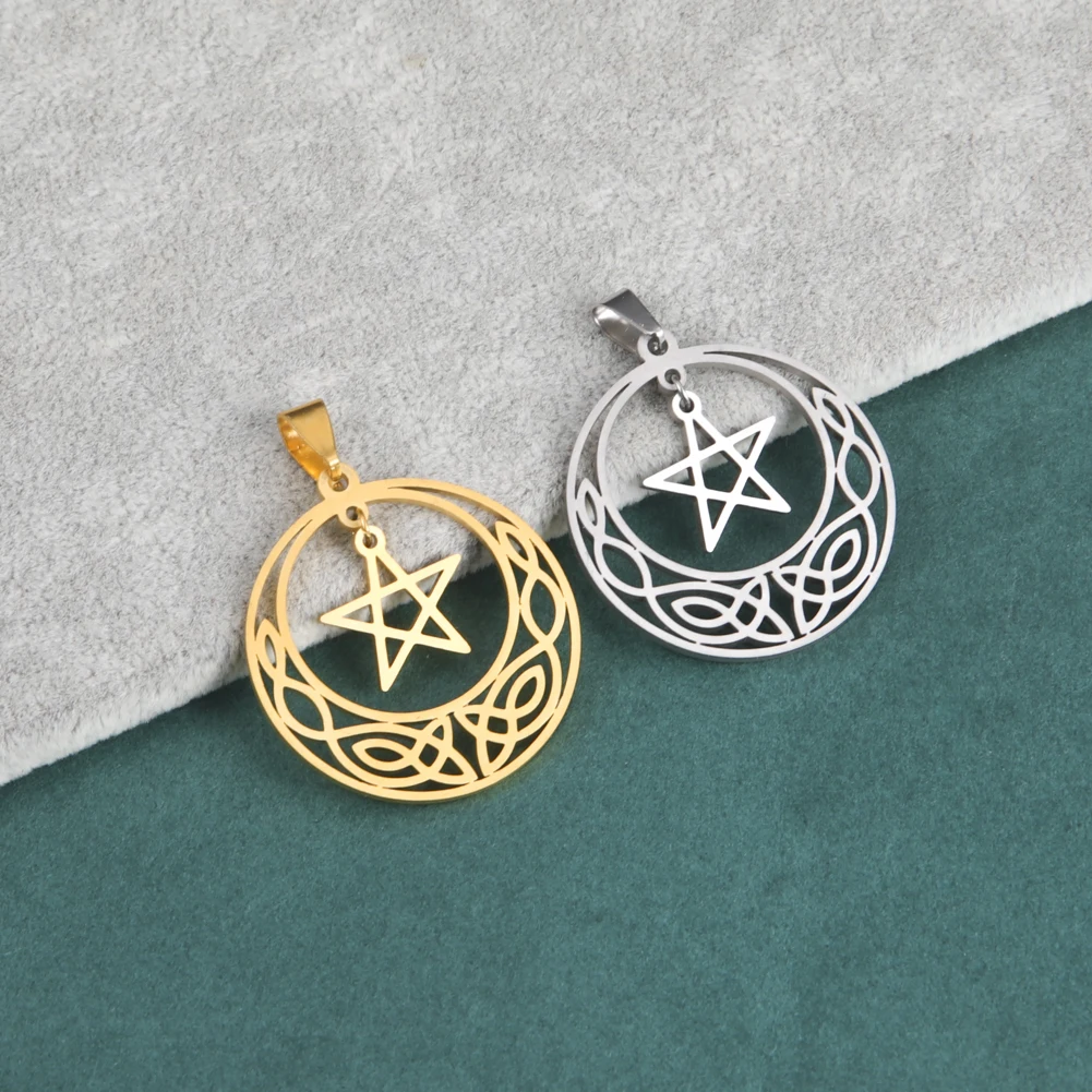 

Celtic knot on the outside Pentagram Pendant on the inside Charm Fashion Stainless Steel Women DIY Handmade Jewelry Gift Whole