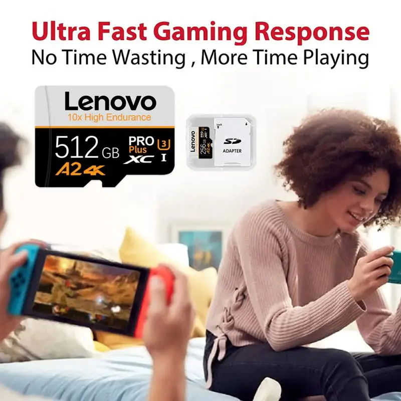 Lenovo-Cartão de Memória de Alta Velocidade, Cartão Micro TF, Cartão SD, UHS-I, Class10, 256GB, 128GB, 512GB, 1TB, V60, Compatível com Nintendo Switch Games