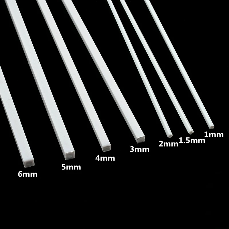 ABS Solid Square Pipe Diameter 1mm/1.5mm/2mm/3mm/4mm/5mm/6mm DIY Handmade Sand Table Material Model Building Plastic Rods