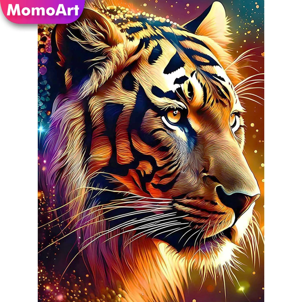Momoart 5D DIY Diamantmalerei Tiger Tier Kreuzstich Diamant-Mosaik Acryl Bastelbedarf Sets Stickerei Kinder-Hobby