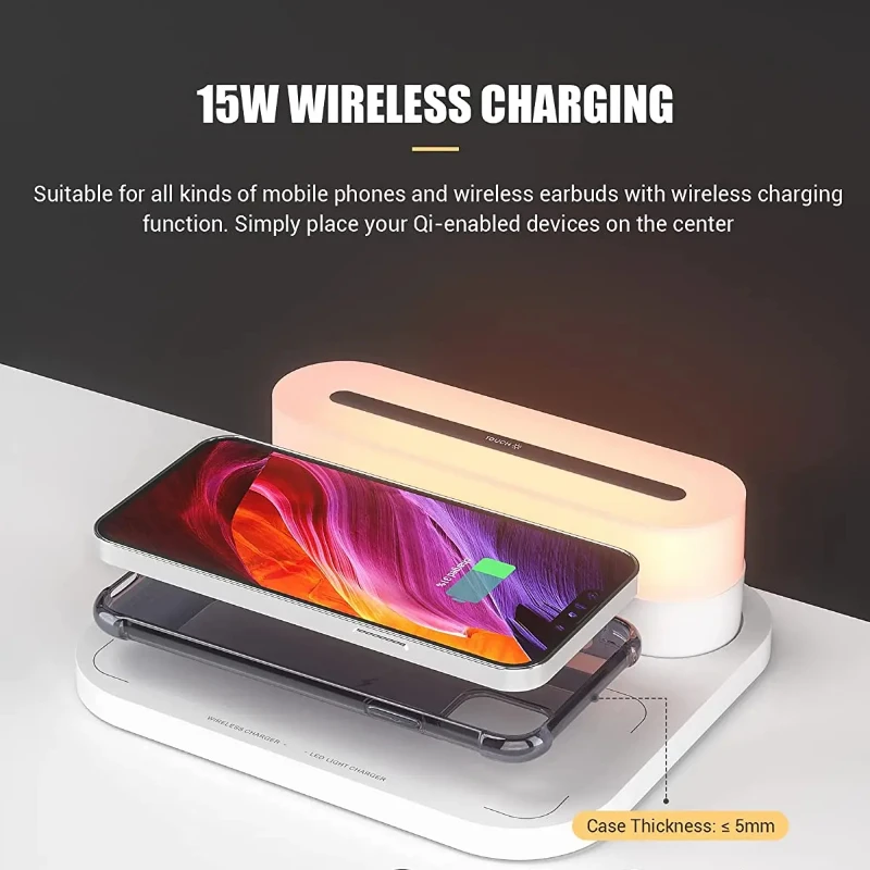 Colsur 15W Fast Wireless Charging Light 3 Color Modes Touch Control LED Night Light Multifunctional Table Lamp Magnetic Suction