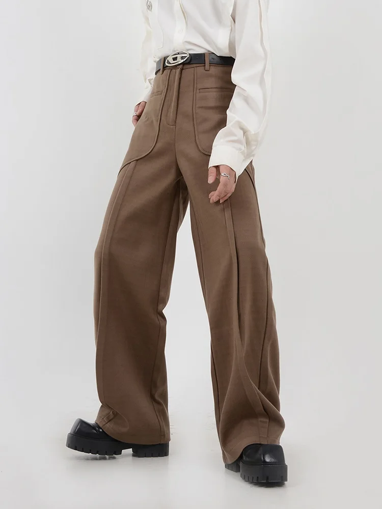 

Зимние теплые мужские брюки из шерсти с широкими штанинами, повседневные длинные брюки, деконструированные 3D-брюки, стильные, модные, молодежные