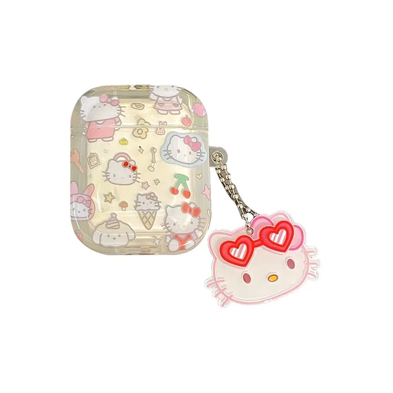 Custodia creativa traslucida Kawaii Hello Kitty per AirPods 3 2 1 Pro Sanrio Anime Accessorio Custodia protettiva alla moda con pendente