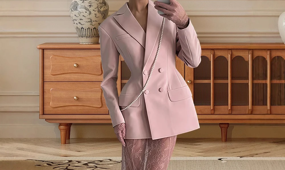 

2025 Women's Fashion New Style Niche Slim Fit High End Double Breasted Suit Coat