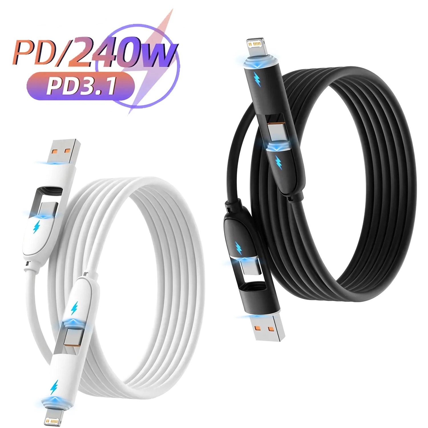 4 in 1 240W USB Type C Cable Fast Charging Phone Data Cord for iPhone 14 13 Pro Max Xiaomi Samsung Phone USBC Charger PD Wire ﻿