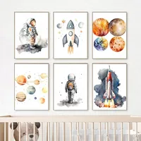 Astronaut Spacecraft Rocket Space Planet Nursery Wall Art Canvas Painting Nordic Posters And Prints Pictures For Kids Room De