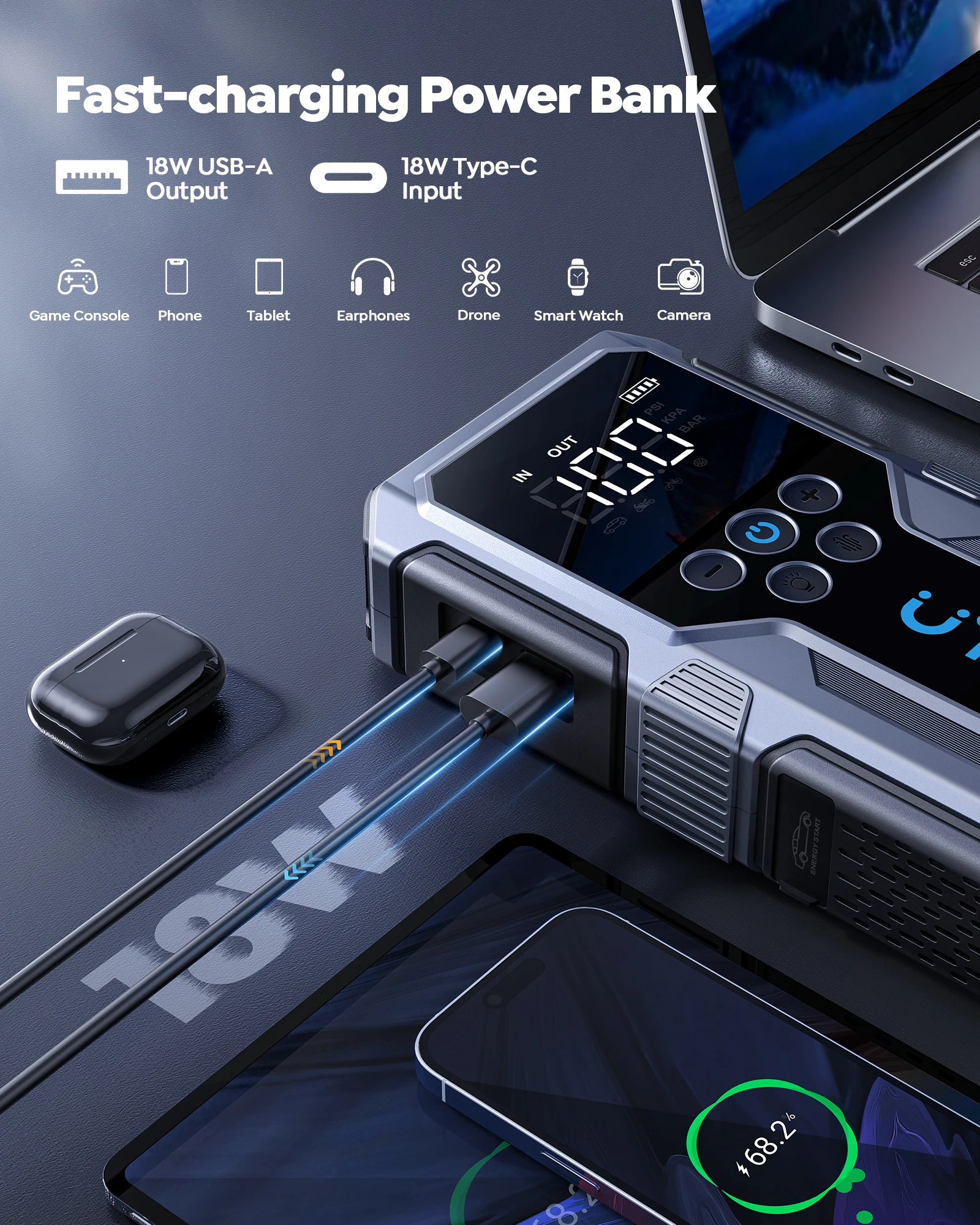 UTRAI 4 في 1 1500A سيارة كاتب الانتقال 150PSI مضخة الإطارات الكهربائية المحمولة قوة البنك الطوارئ الداعم اكسسوارات إلكترونيات السيارات #5