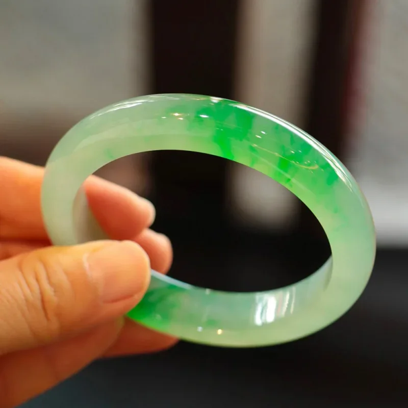 

Light Green Jadeite Natural Material Handcrafted Wide Jadeite Bracelet Fashionable Boutique Jewelry Men's Women's Green Gifts