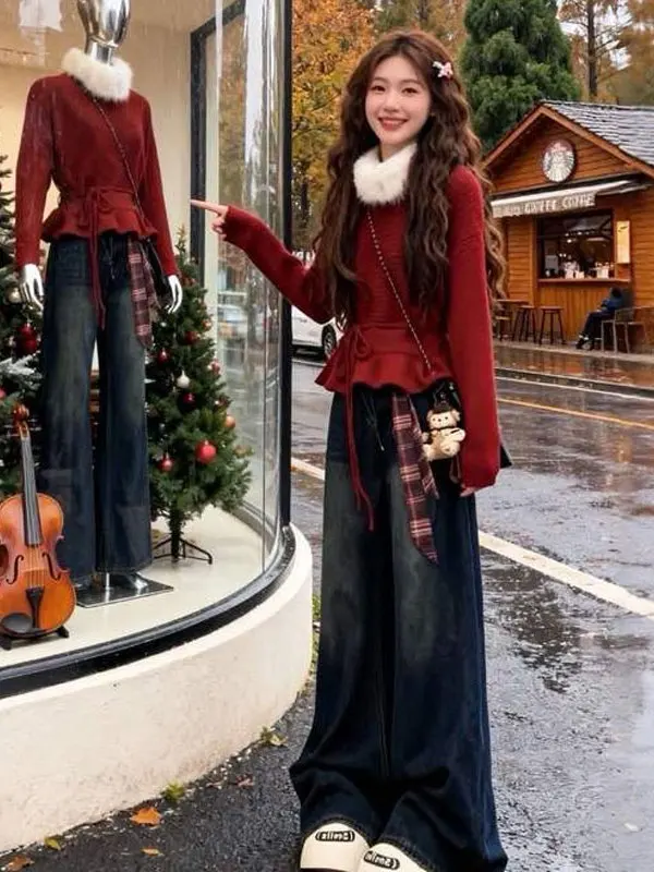 

Уникальный красивый красный приталенный свитер с длинными рукавами, мягкий материал, с завышенной талией, для повседневной носки и делового стиля.