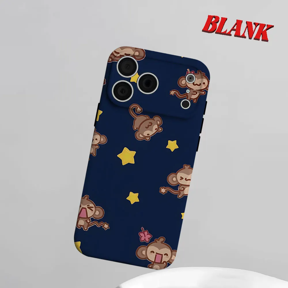 

Cute Monkey 2-in-1 Phone Case For iPhone 17 16 15 14 13 Pro Max Air 16e INS Flower Hard PC Bumper Cover Coque
