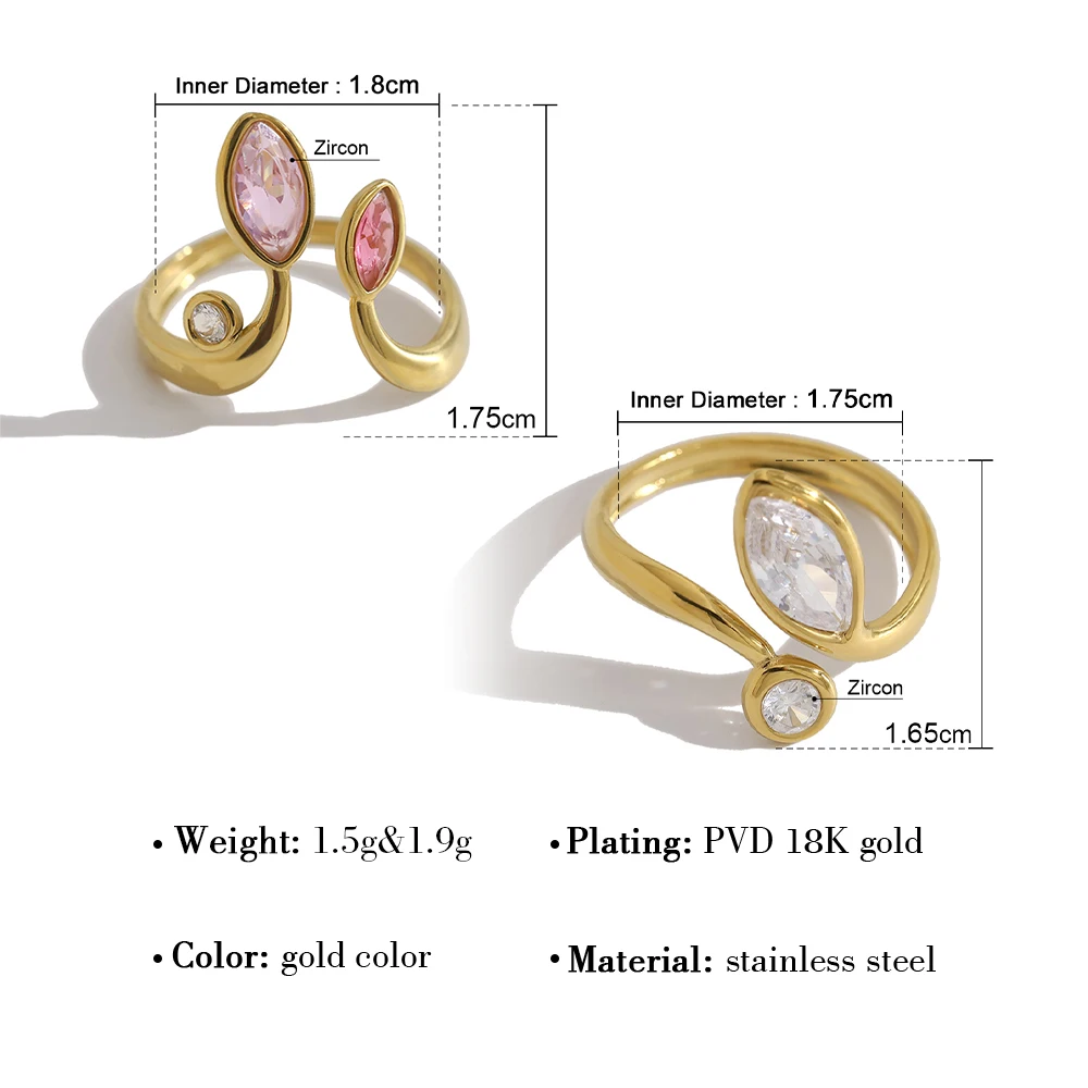 YACHAN New In Zircon Crystal Leaf Stainless Steel Rings for Women Chic Exquisite 18K Gold Plated Waterproof Jewelry view 6