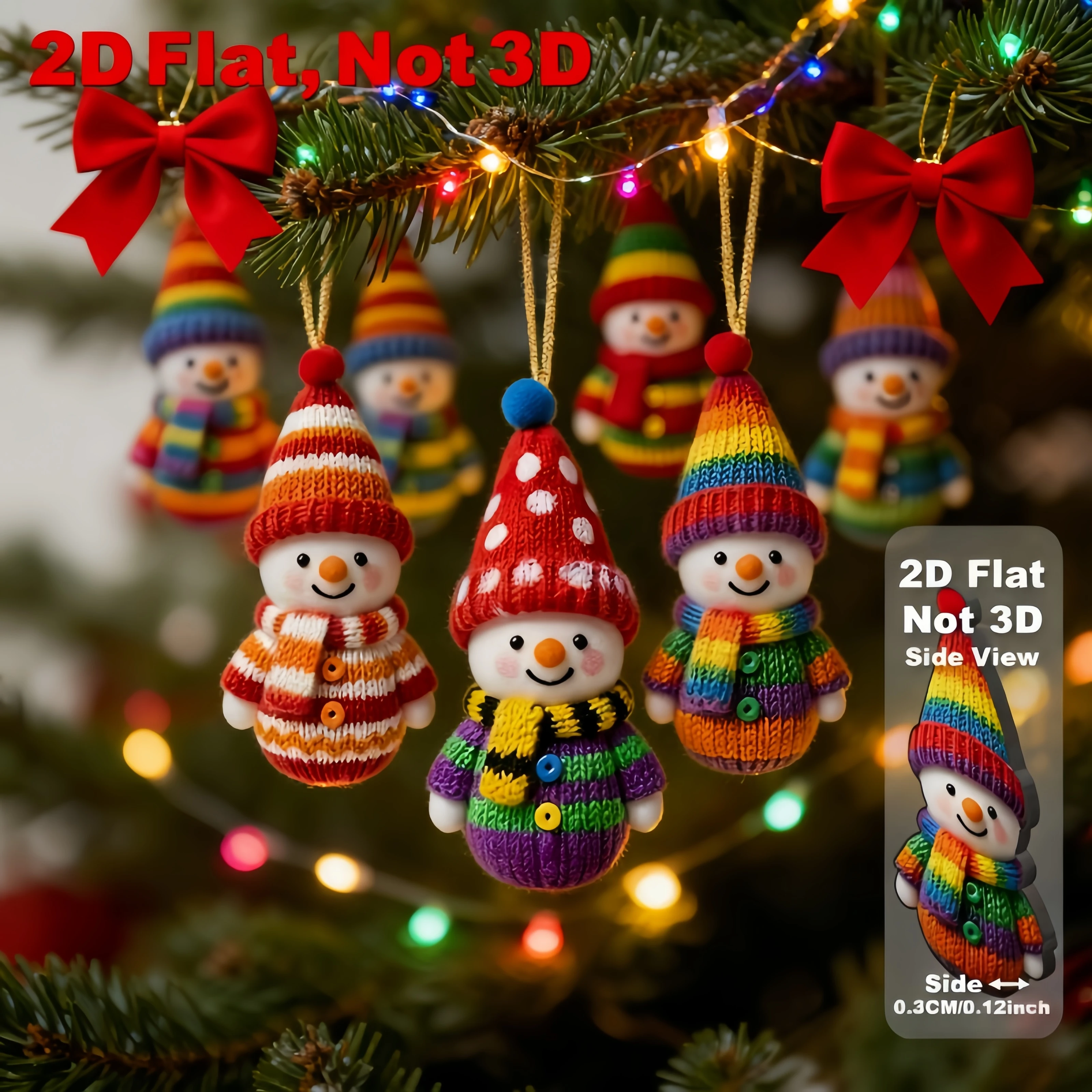 16 Uds. Adornos planos de madera de muñeco de nieve 2D, rondas de madera Artificial de 10,01 cm, adornos para árbol de Navidad de estilo arcoíris, decoración colgante