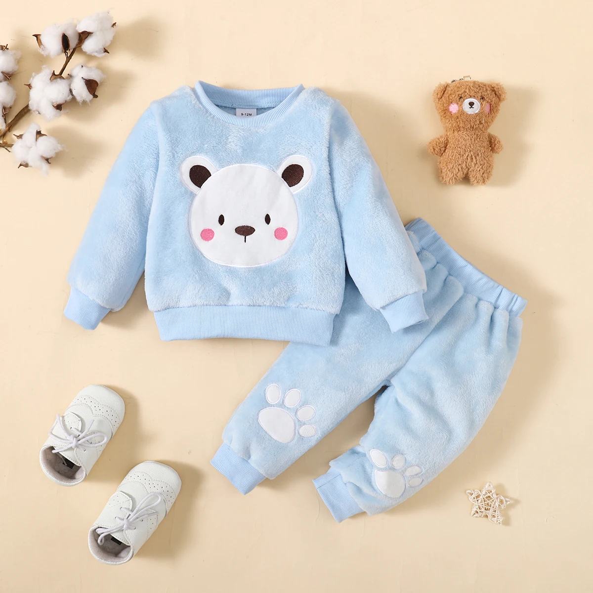 Infant Toddler Cute Bear Pajama 2PCS Long Sleeve Tops Crew Neck Sweatshirt + Paw Print Pants for 0-3Y Baby Boy Autumn Casual Clo