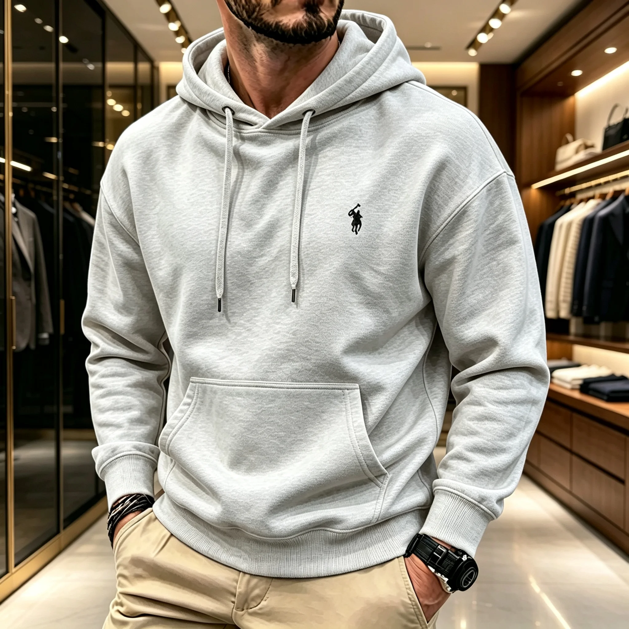 High-end men's hooded long-sleeved 2026 autumn-winter luxurious fashionable horse embroidery golf top casual hoodie men clothing