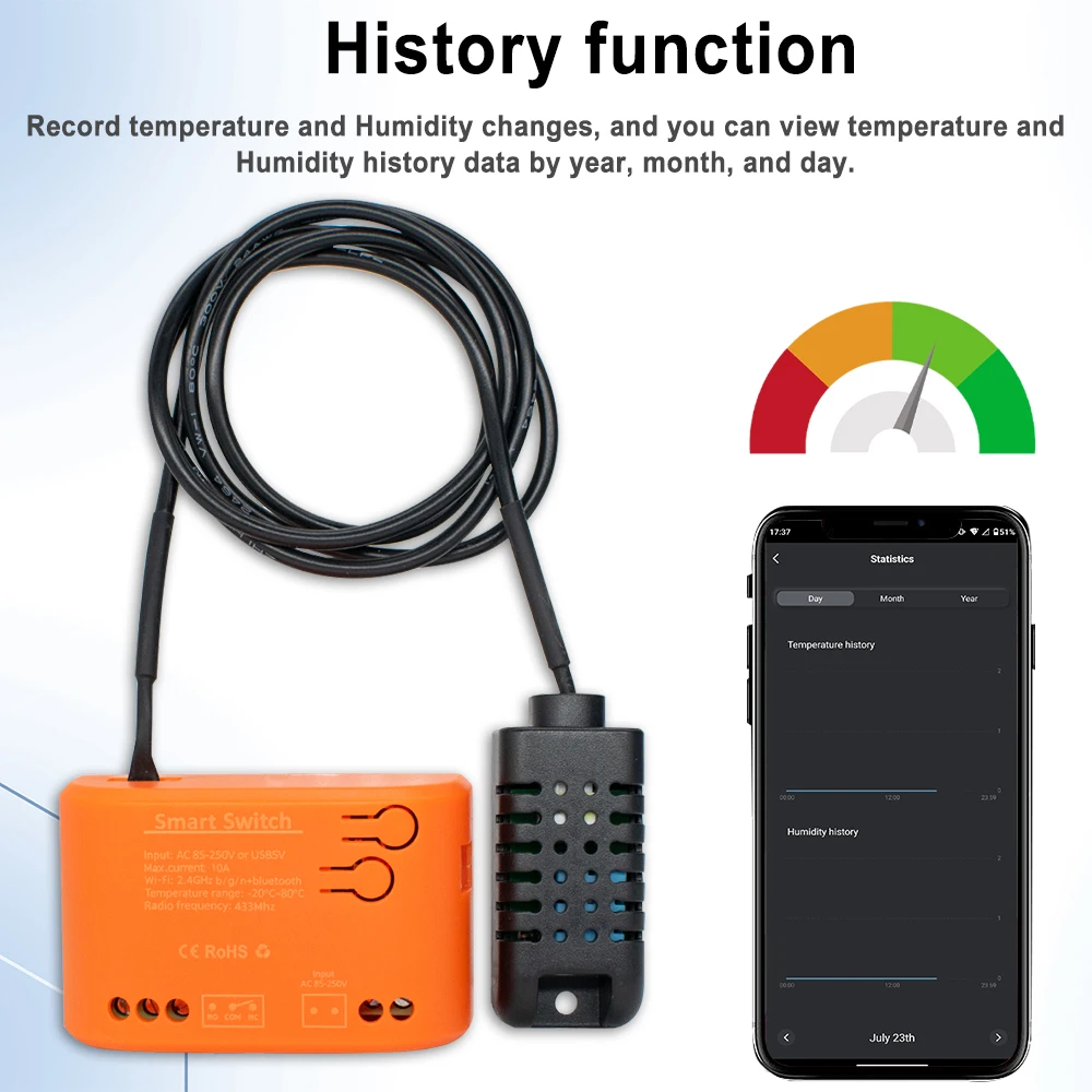 12 В 24 В 220 В Tuya WIFI умный переключатель с датчиком Humiture T & H мониторинг в реальном времени высокоточный зонд Alexa Work