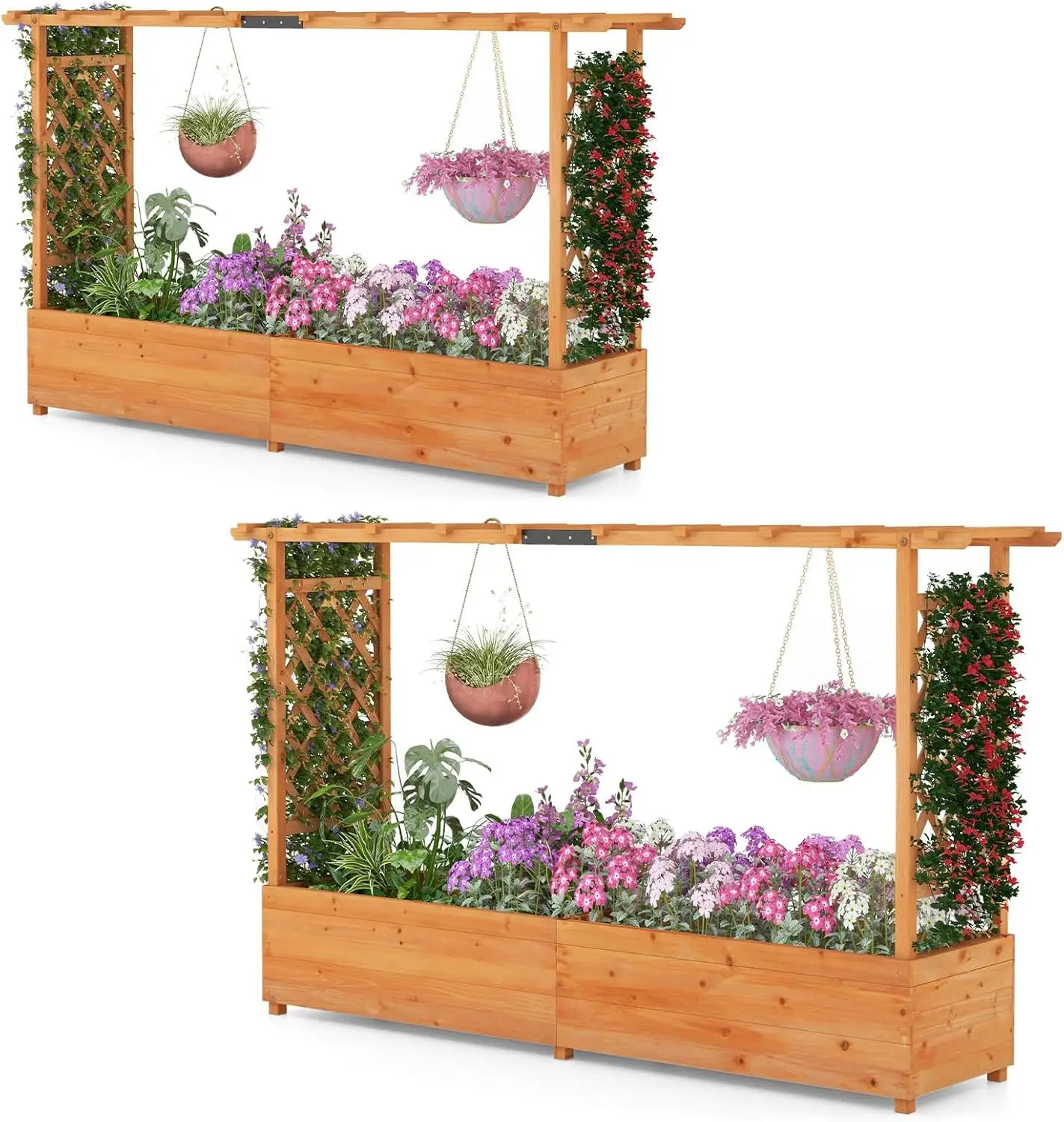 

45-Inch Raised Garden Bed with Arch Trellis, Hanging Roof, Planter Box, Drainage Holes, Vertical Plant Container for Vine Climbi