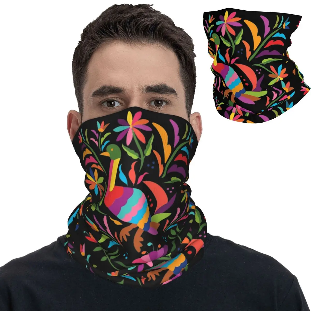 

Mexican Otomi Duck Colorful Art Bandana Neck Cover Printed Face Scarf Multifunctional Face Mask Fishing for Men Women All Season