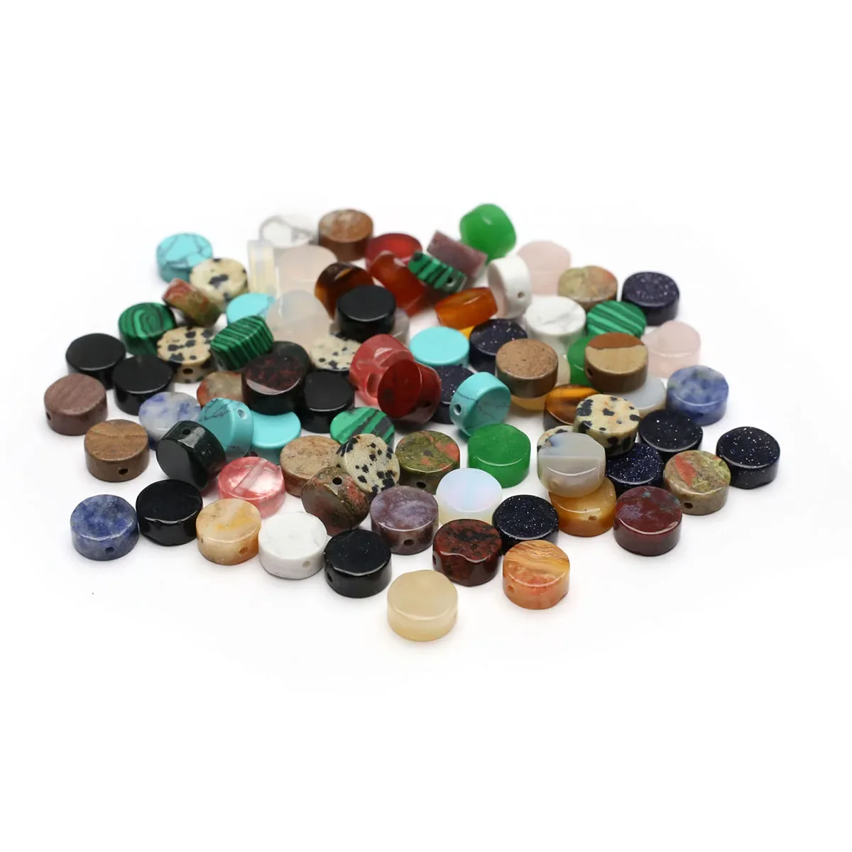 20PCS Flat Round Natural Crystal Stone Loose Spacing Malachite Beaded Jewelry Making DIY Necklace Earrings Accessories Gift