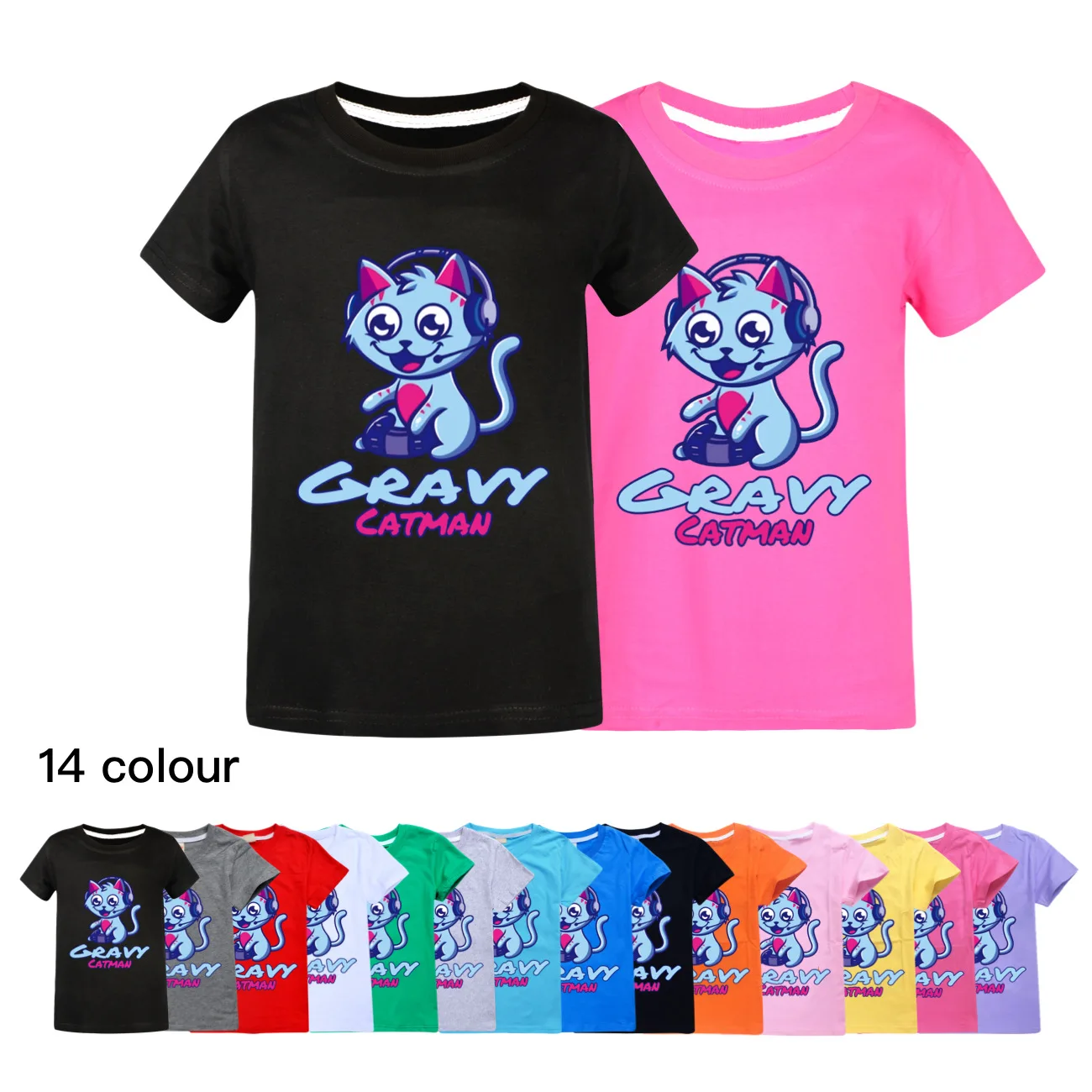 

Gravy Cat Man Kids Short Sleeve Tee Tops Baby Boys Girls Clothing Cotton 3D Cartoon T-Shirts Children Clothes 2-16Y 1297