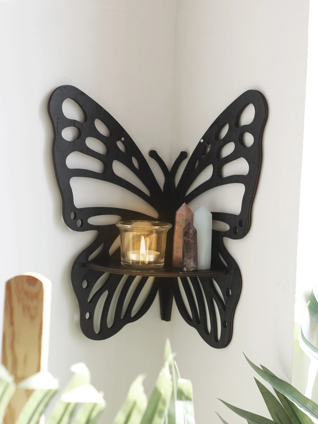 Schmetterling Kristall Display Regal Holz ständer Ecke Dekoration Boho hängende Wand Schmuck halter Lagerung Veranstalter für Wohnkultur