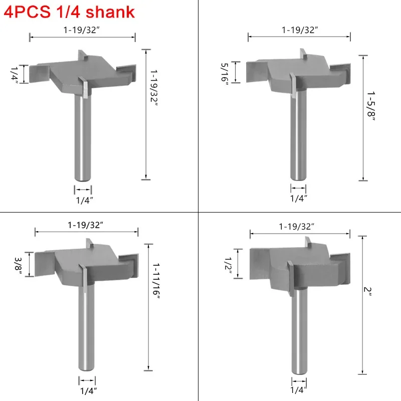 

1/4"6mm Shank 4 Edge T Type Slotting Cutter Woodworking Tool Router Bits For Wood Industrial Grade Milling Cutter Slotting