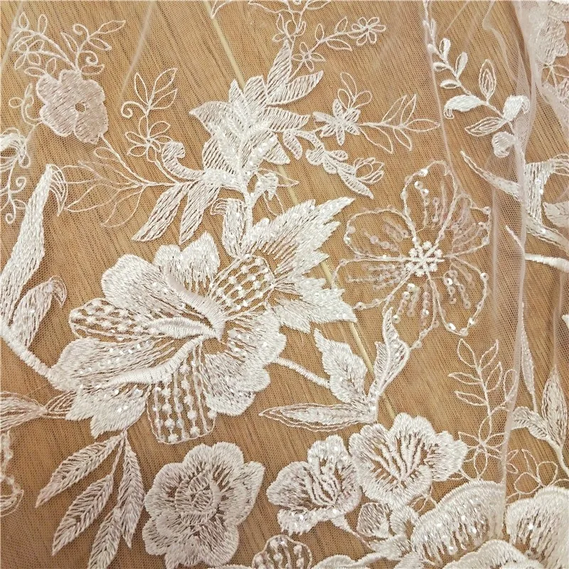 

Ткань из вышитого тюля с пайетками и цветочными аппликациями для свадебных платьев, штор и рукоделия